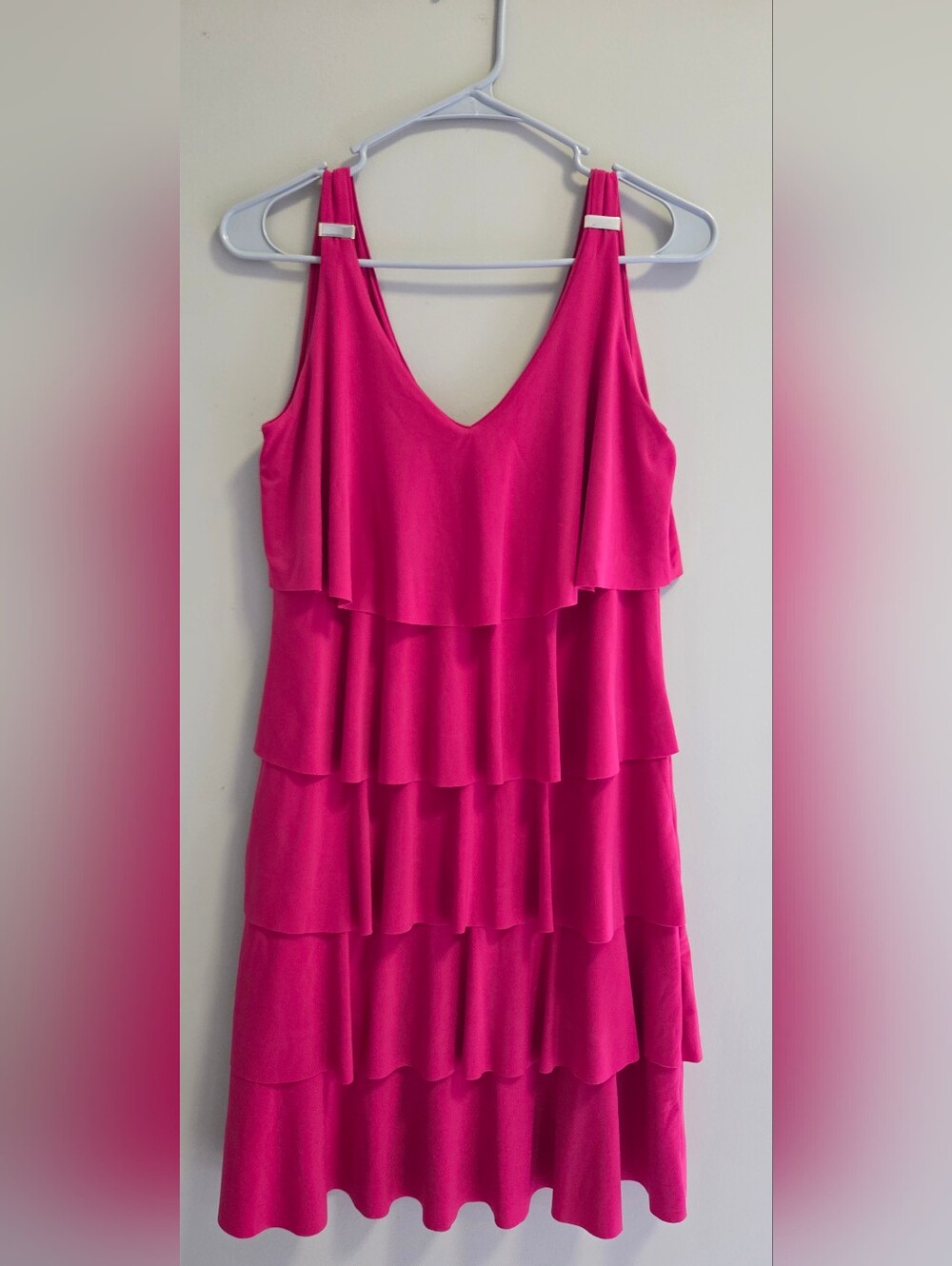 White House Black Market Hot Pink Tiered Ruffle Tank